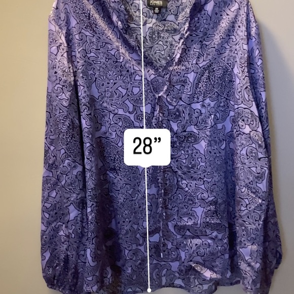 Jones New York Woman TOP Black Print on Purple Size 2X 100% Polyester - Picture 5 of 7